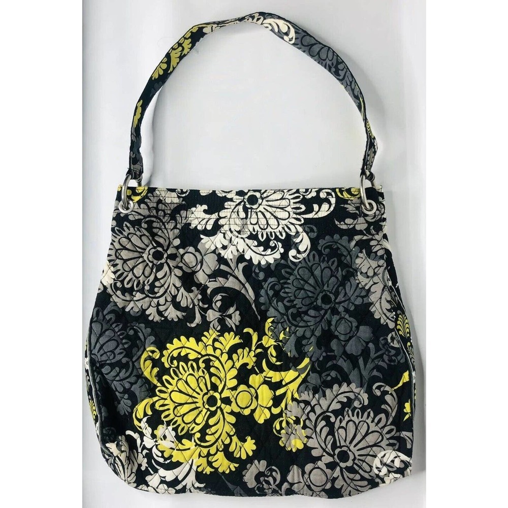 Vera Bradley Baroque Shoulder Tote‎ Bag Black Gray Yellow Print